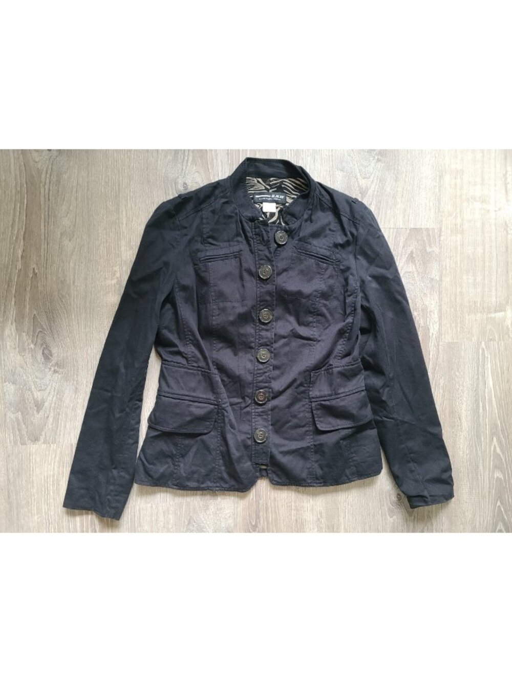 BNW Bianca Nygard Weekend Womens 10 Jacket Button Up Black Utility High Collar
